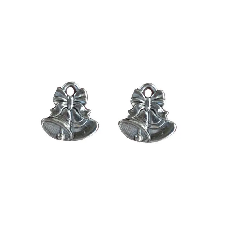 10 Pcs Tibetan Silver Bells and Bows Wedding Bell Double Sided 17X16mm Charms Pendants