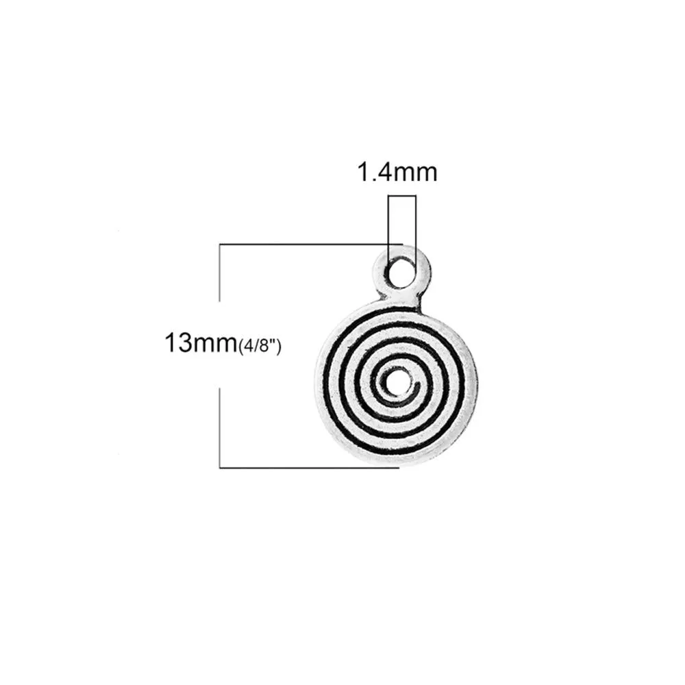 10 Pcs Tibetan Silver DISC WITH SPIRAL CARVED 13mm x 9mm Charms Pendants, Lead & Nickel Free Metal Charms Pendants Beads