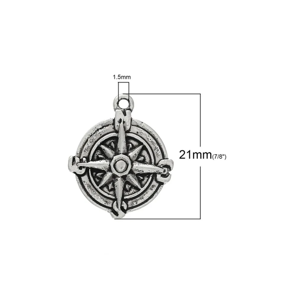 10 Pcs Tibetan Silver TRAVEL COMPASS 21mm x 17mm Charms Pendants, Lead & Nickel Free Metal Charms Pendants Beads