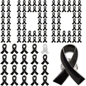 100pcs Black Ribbon Pins Melanoma Anti-Terrorism Gang Prevention Awareness enamel lapel Brooches