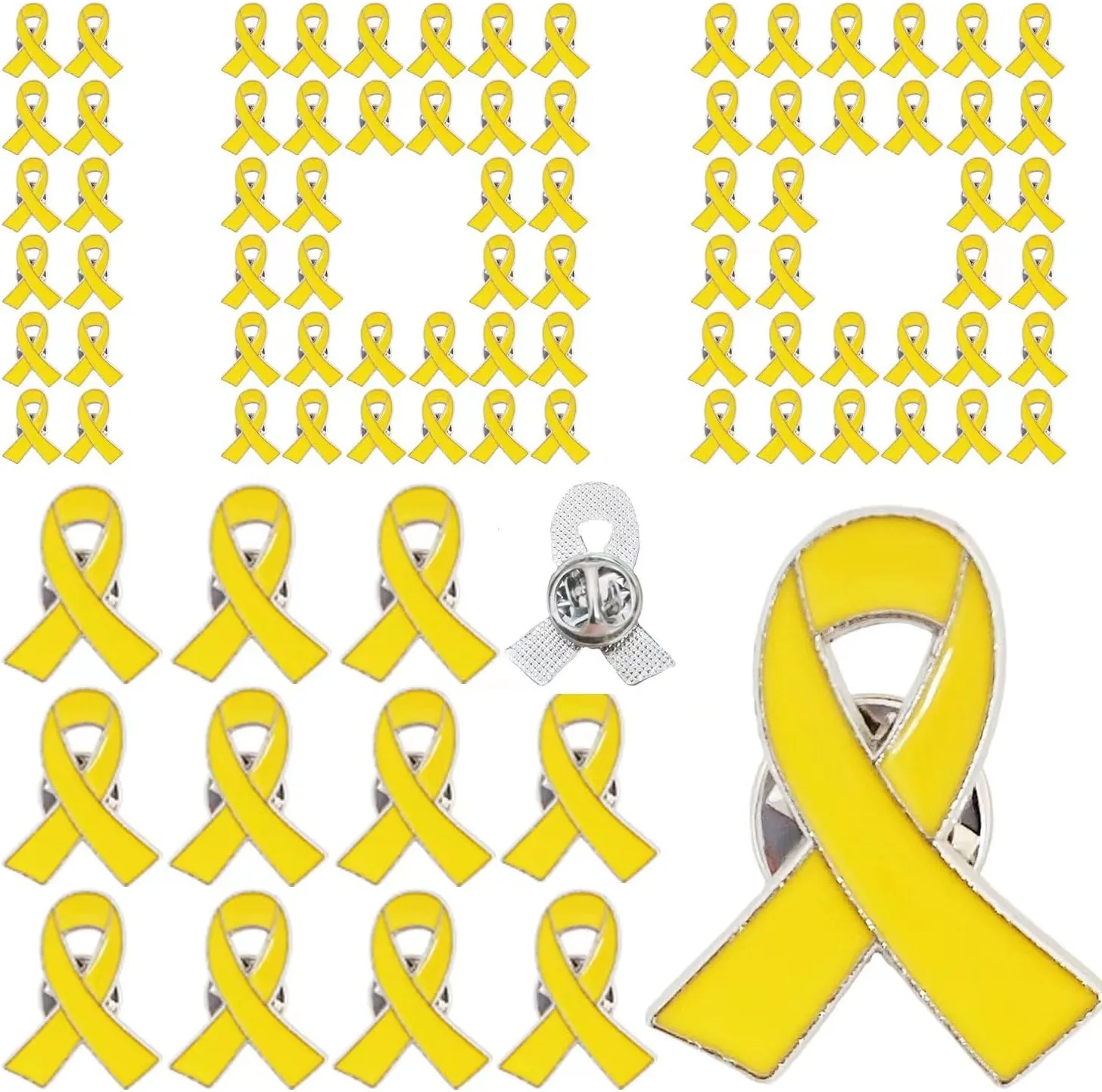 100pcs Yellow Awareness Ribbon Pins Childhood Cancer Awareness Bone Cancer Endometriosis Awareness Ribbon Enamel Lapel Brooch