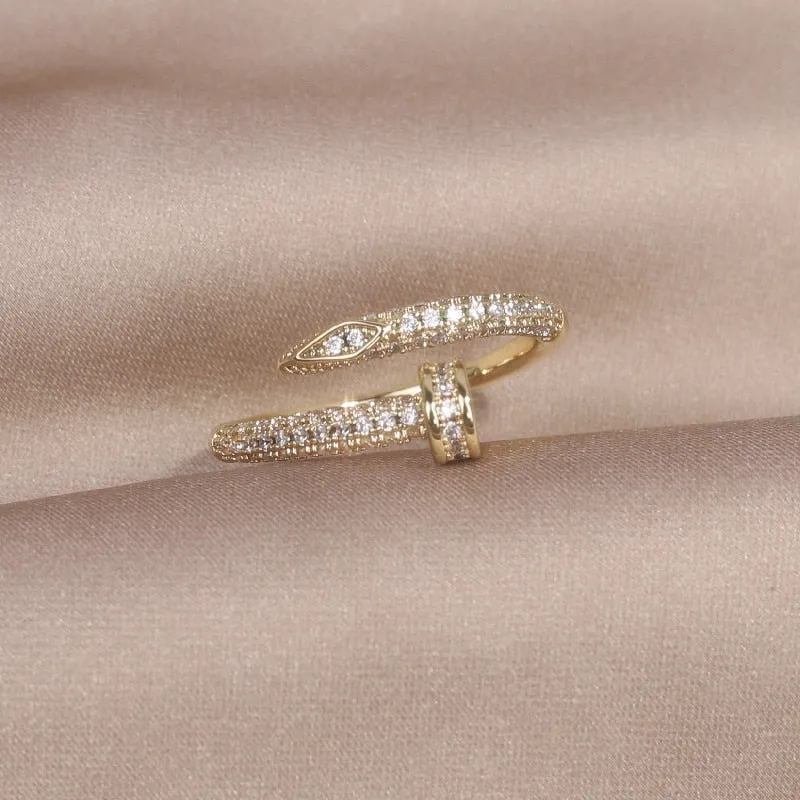 14K Real Gold Plating AAA Zircon Simple Geometric Ring Elegant Women&#39;s Daily Work Opening Adjustable Ring