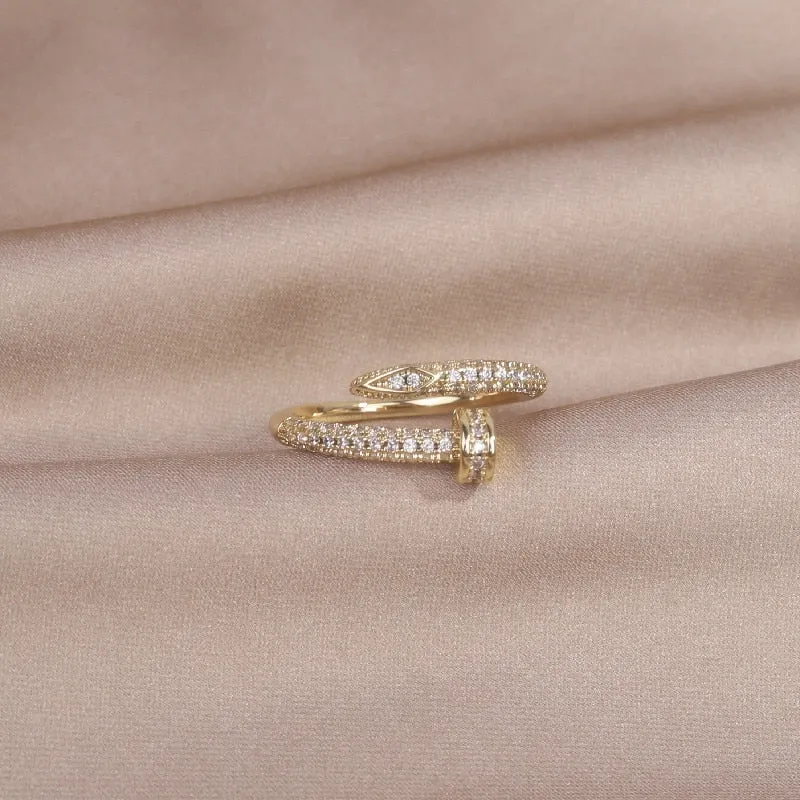 14K Real Gold Plating AAA Zircon Simple Geometric Ring Elegant Women&#39;s Daily Work Opening Adjustable Ring