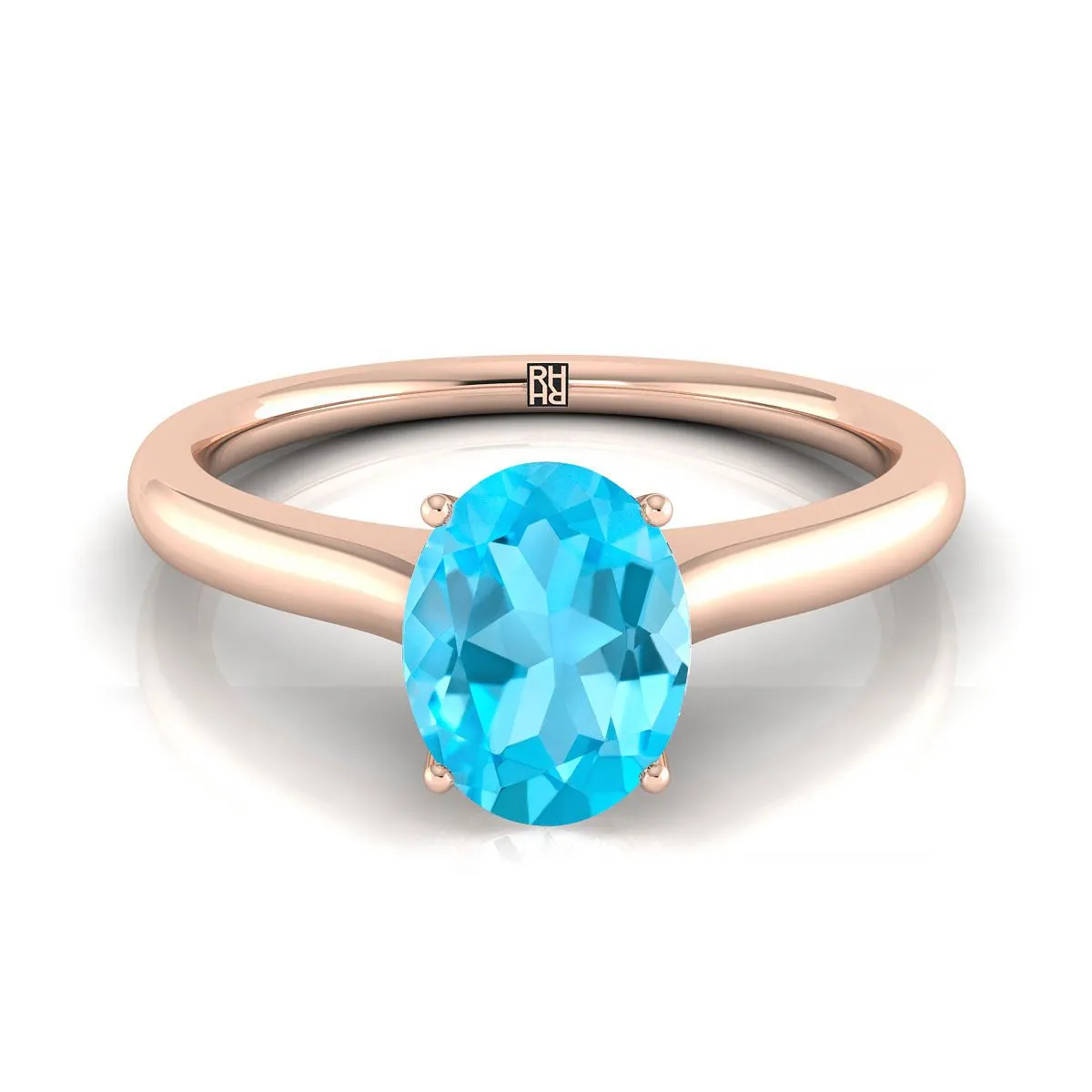 14K Rose Gold Oval Cathedral Solitaire Surprise Secret Stone Engagement Ring