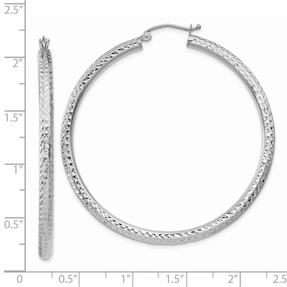 14KT White Gold 50X3MM Diamond-cut Hoop Earrings
