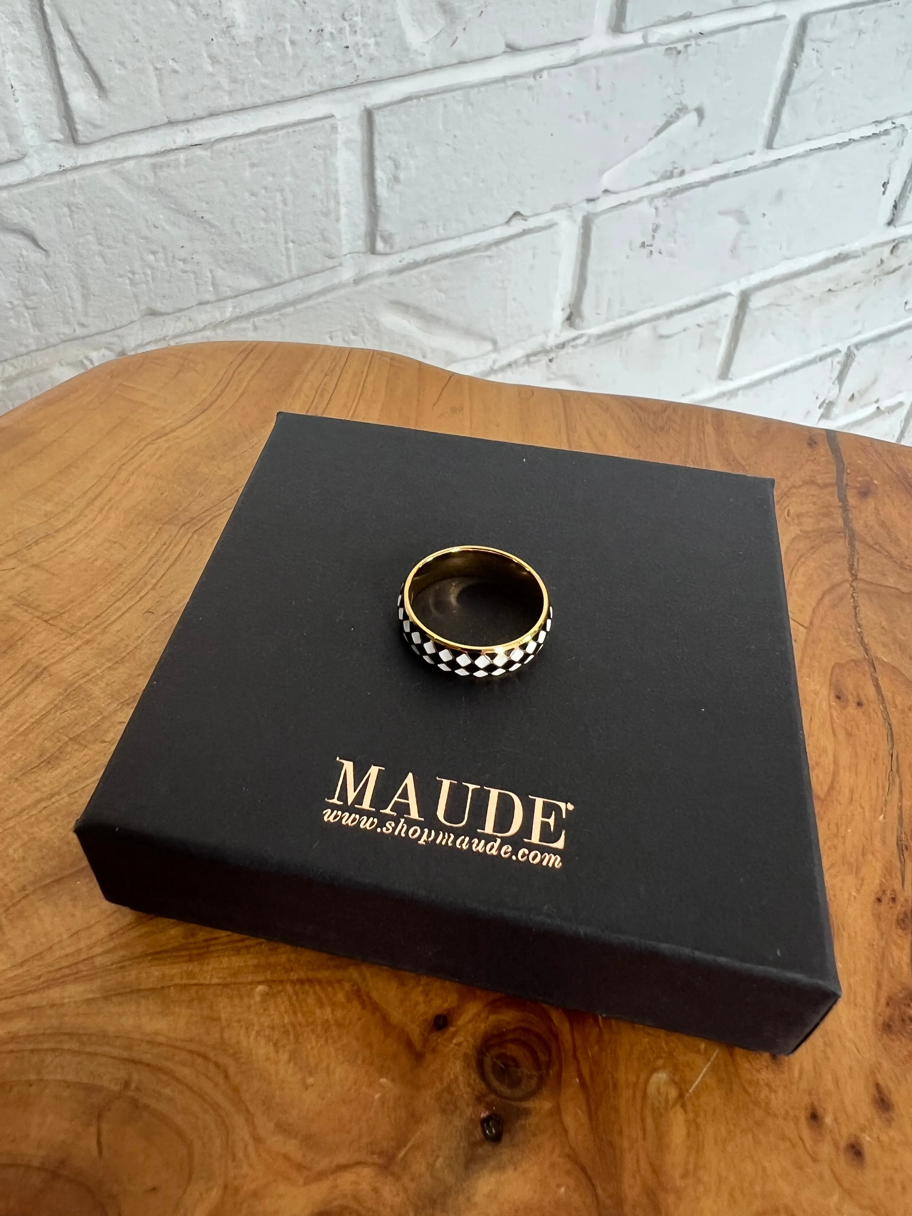 18K Black Checkered Print Ring