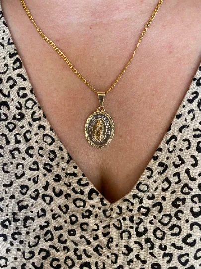 18k Gold Filled Tricolor Lady of Guadalupe Pendant In Gold, Rhodium and Rose Gold