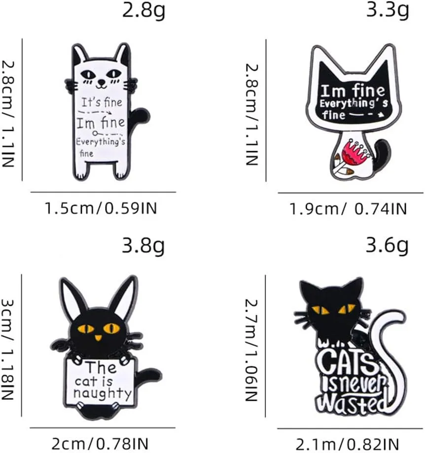 4 Pcs Cute Cat Enamel Pin Set Cute Kawaii Cat Brooches for Backpack Hat Jackets Bag Clothes Accessories Men Women Gifts