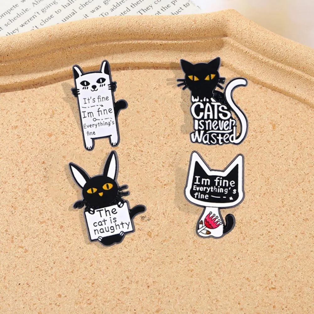 4 Pcs Cute Cat Enamel Pin Set Cute Kawaii Cat Brooches for Backpack Hat Jackets Bag Clothes Accessories Men Women Gifts