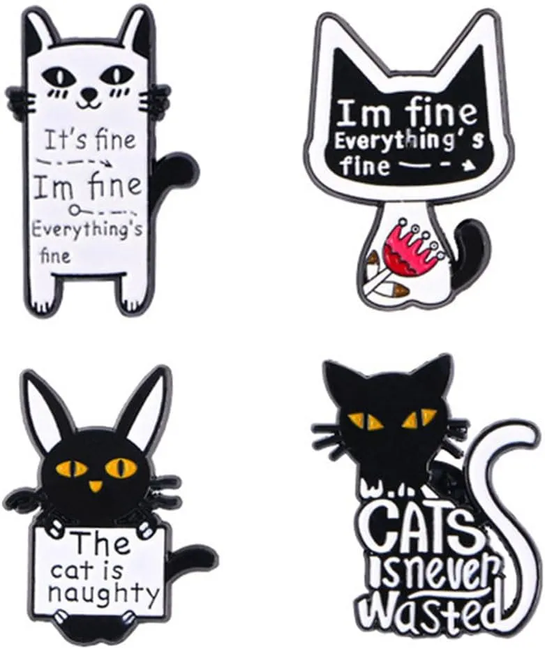 4 Pcs Cute Cat Enamel Pin Set Cute Kawaii Cat Brooches for Backpack Hat Jackets Bag Clothes Accessories Men Women Gifts