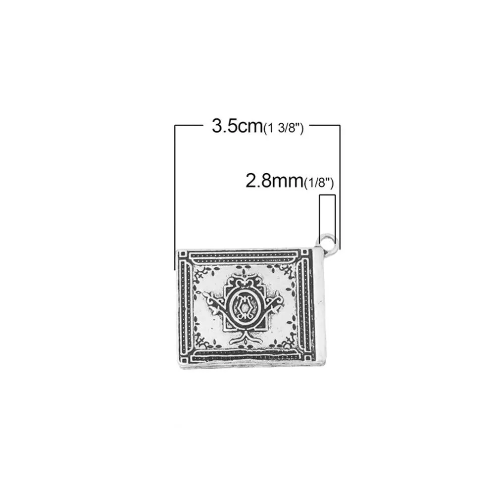 5 Pcs Tibetan Silver "ONCE UPON A TIME" BOOK 35mm x 29mm Charms Pendants, Lead & Nickel Free Metal Charms Pendants Beads
