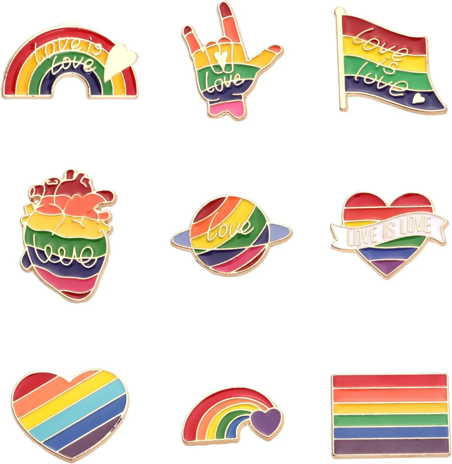 9pcs Progress Pride Pin, Rainbow Pride Flag Badge Lesbian Gay LGBT Enamel Pins Pride Ally Pin Bisexual Brooch Rainbow Pride Accessories for Men Women Transgender Clothes Bags Hats, Medium