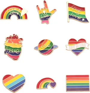 9pcs Progress Pride Pin, Rainbow Pride Flag Badge Lesbian Gay LGBT Enamel Pins Pride Ally Pin Bisexual Brooch Rainbow Pride Accessories for Men Women Transgender Clothes Bags Hats, Medium