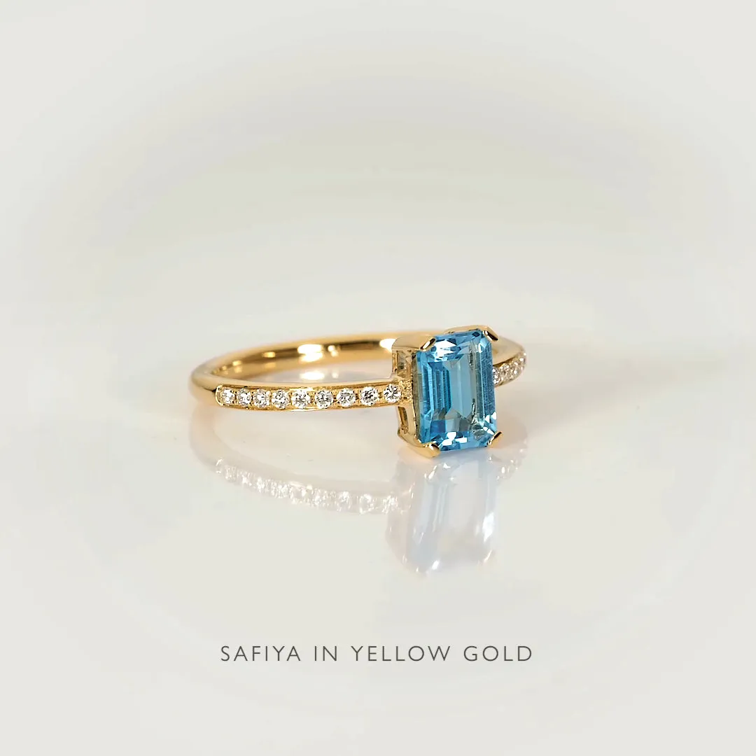 Baguette Swiss Blue Topaz and Diamond Ring White Gold - Safiya