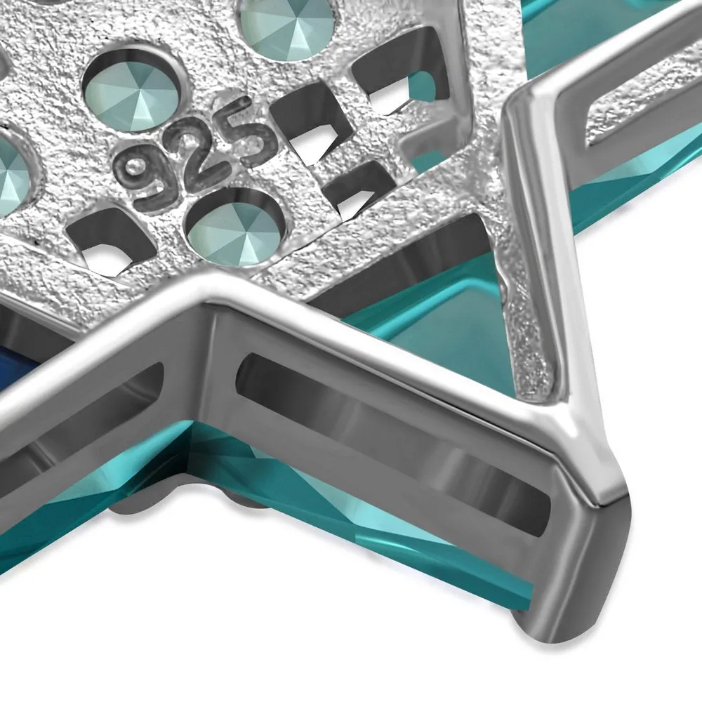 Blue Topaz CZ Jerusalem Star Of David Silver Pendant