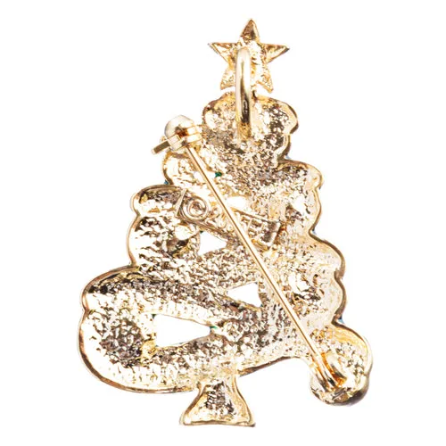 Christmas Jewelry Crystal Rhinestone Beautiful Decorated Tree Brooch Pink BH122