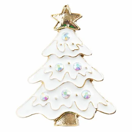 Christmas Jewelry Crystal Rhinestone White Enamel Christmas Tree Pin BH132 White