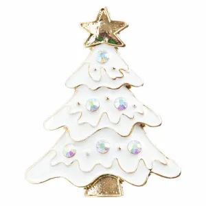 Christmas Jewelry Crystal Rhinestone White Enamel Christmas Tree Pin BH132 White