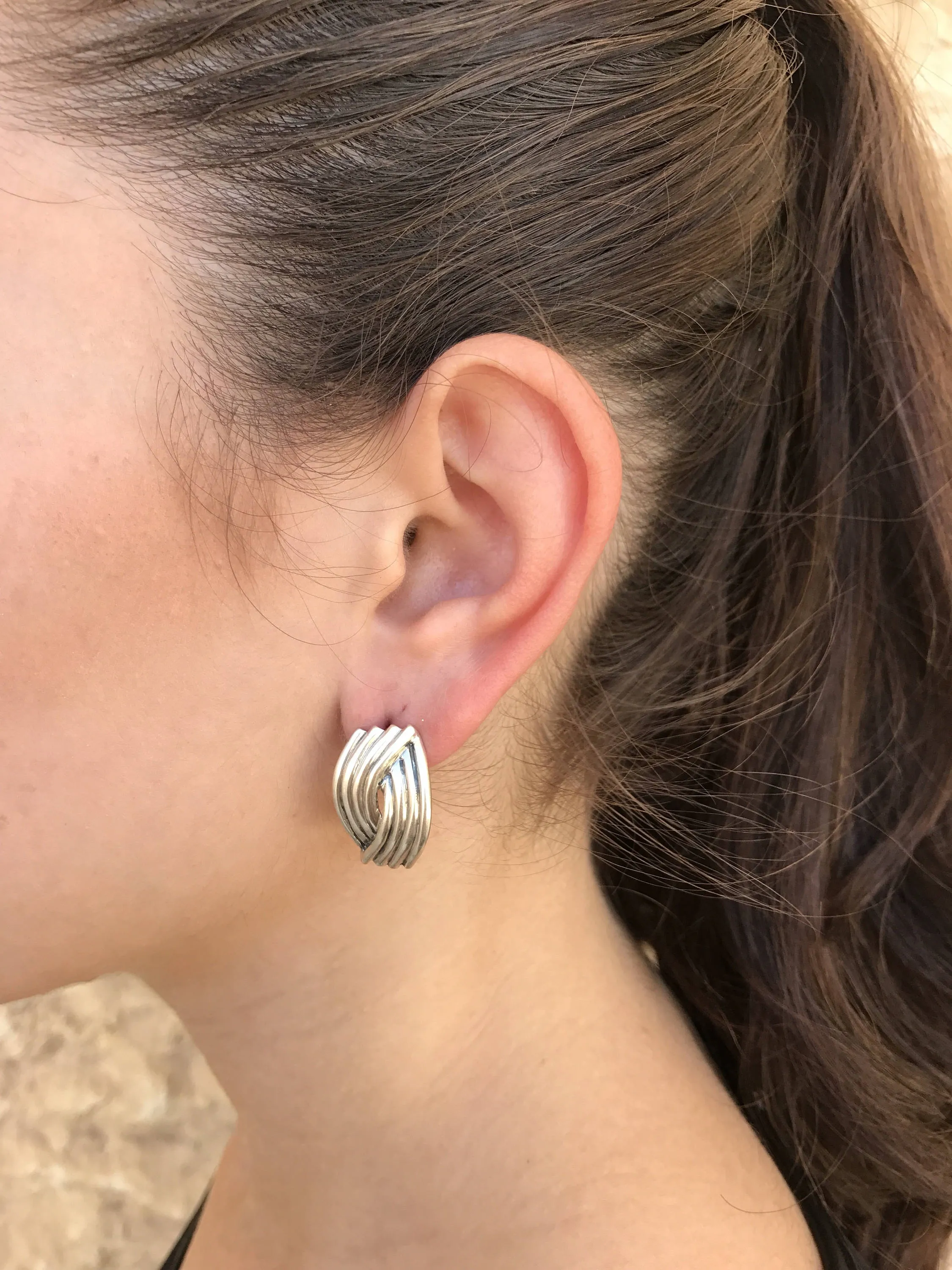 Chunky Silver Ring - Silver Ribbed Earrings - Statement Designer Earrings
