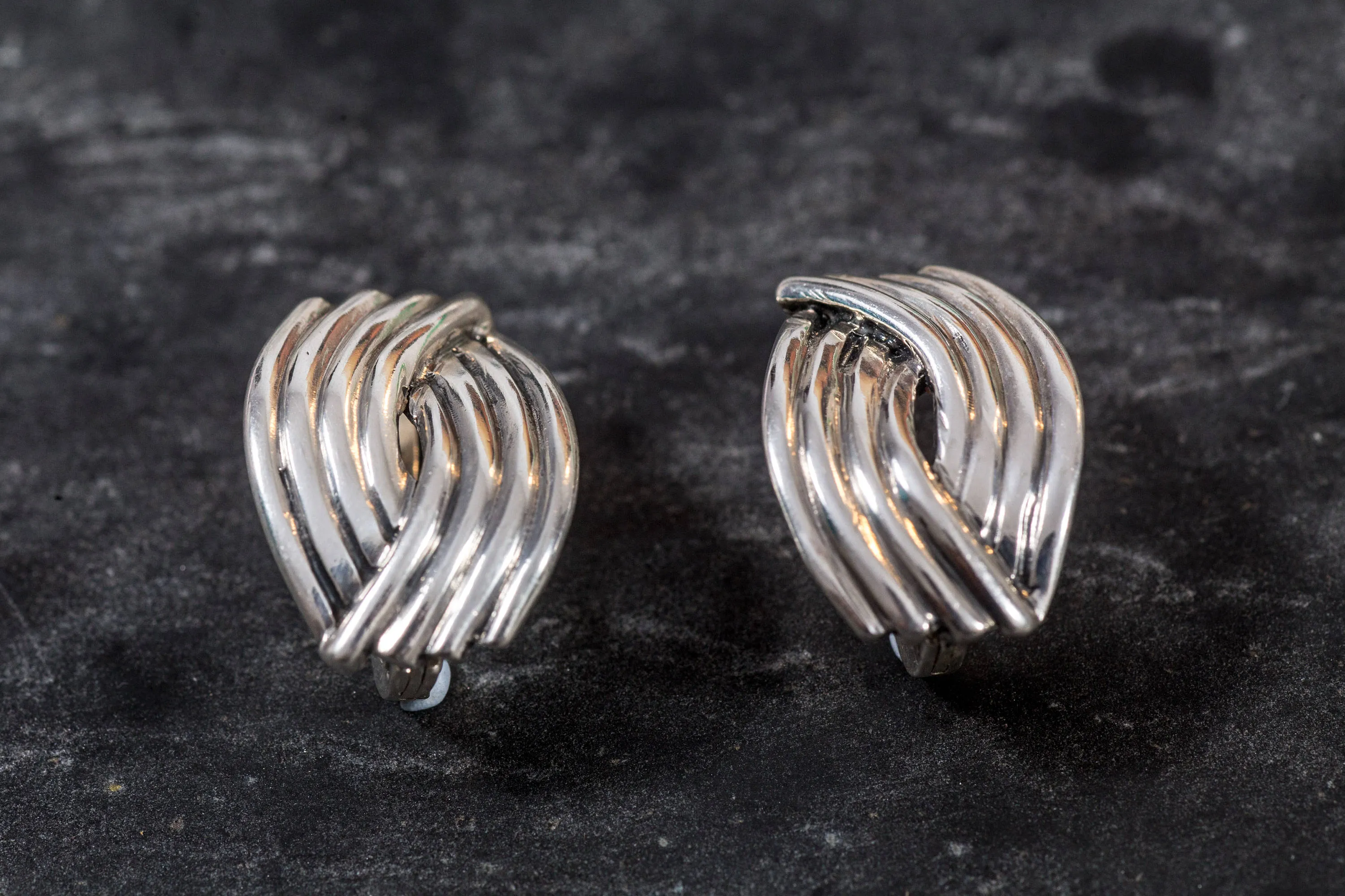 Chunky Silver Ring - Silver Ribbed Earrings - Statement Designer Earrings