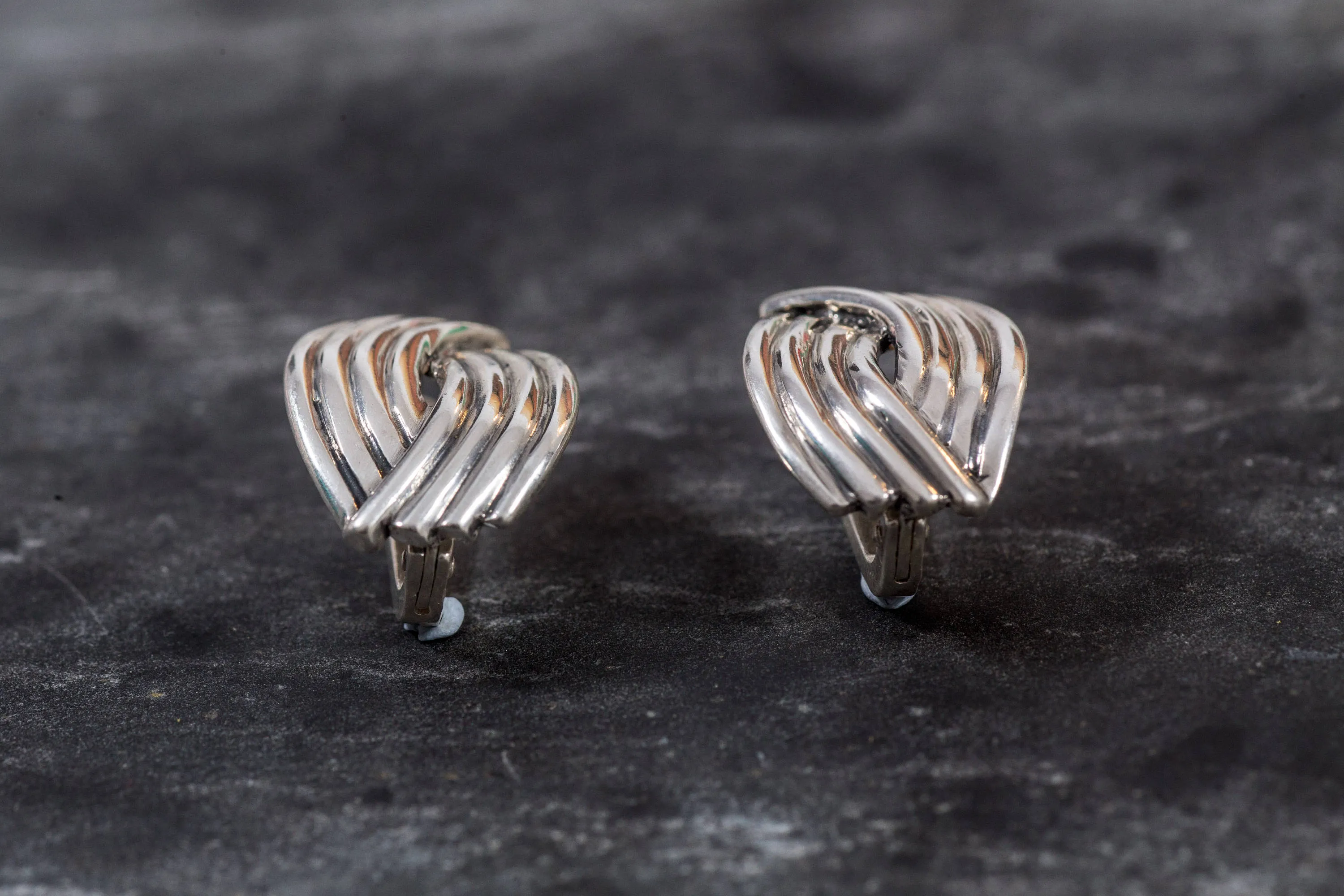 Chunky Silver Ring - Silver Ribbed Earrings - Statement Designer Earrings