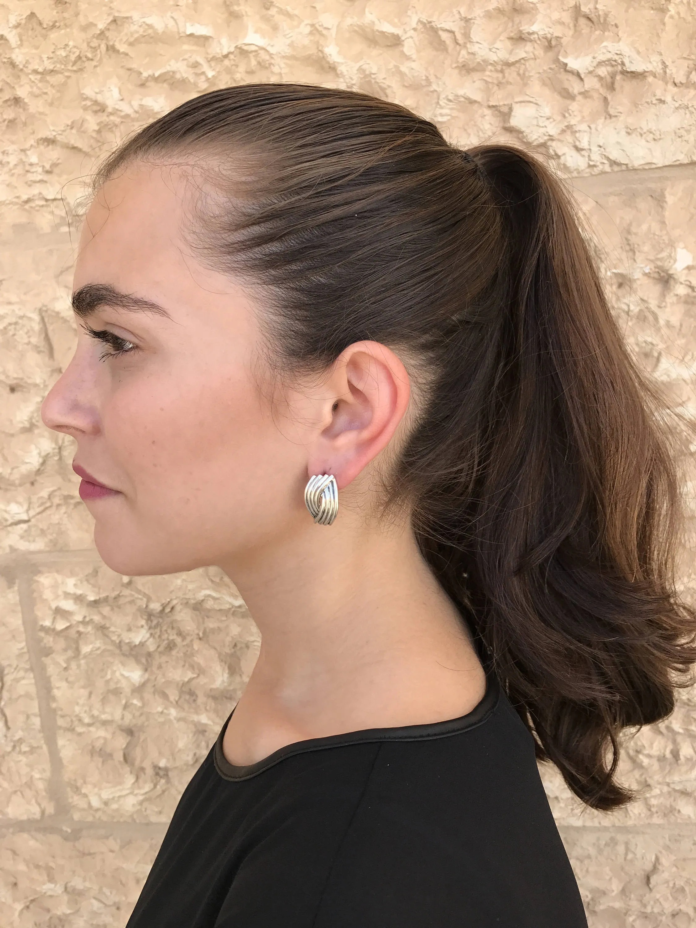 Chunky Silver Ring - Silver Ribbed Earrings - Statement Designer Earrings