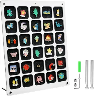 Clear Acrylic Pin Collection Display,Dust-Free Table Top Pin Display Board & Wall Enamel Pin Display for Bulk Enamel Pins,Jewelry Pins, Pin Gift, Pin Enthusiast,Backpack Pins(11x14,30 Grids)