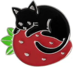 Cute Enamel Brooch Pins Cartoon Cat Strawberry Brooch Pins Badges Lapel Pin for Backpacks Set Badges Clothing Bags Jackets