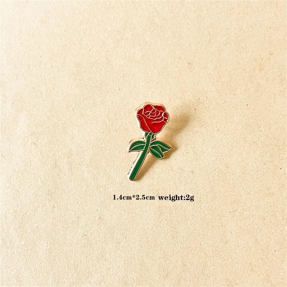 Cute Red Rose Flower Lovers Couples Badge Brooch Lapel Pins for Women Men Him Her Lovely Valentine's Day Brooches Pin Hat Bag Clothes Accessory Jewelry Gift Birthday