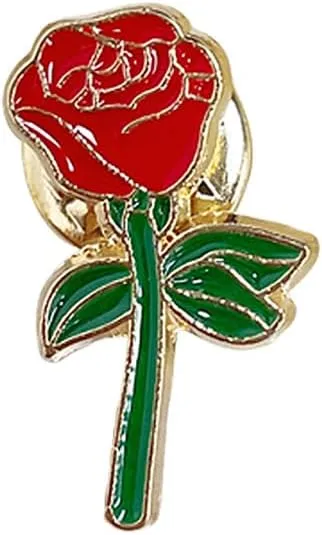 Cute Red Rose Flower Lovers Couples Badge Brooch Lapel Pins for Women Men Him Her Lovely Valentine's Day Brooches Pin Hat Bag Clothes Accessory Jewelry Gift Birthday