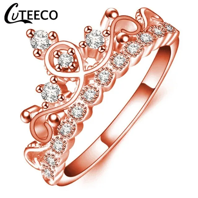 CUTEECO Rose Gold Silver Zircon Engagement Ring Crystal Wedding Rings for Women Fashion Jewelry Gift 2019 Anillos Mujer