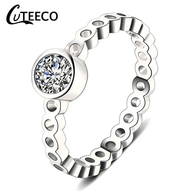 CUTEECO Rose Gold Silver Zircon Engagement Ring Crystal Wedding Rings for Women Fashion Jewelry Gift 2019 Anillos Mujer