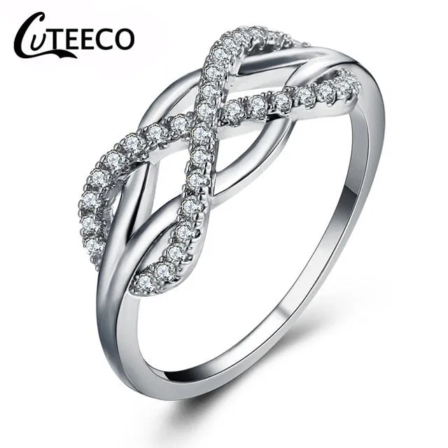 CUTEECO Rose Gold Silver Zircon Engagement Ring Crystal Wedding Rings for Women Fashion Jewelry Gift 2019 Anillos Mujer