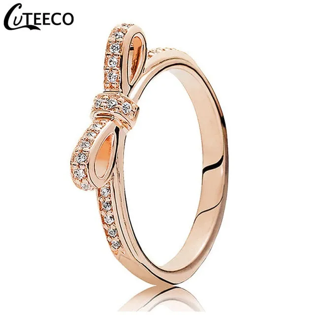 CUTEECO Rose Gold Silver Zircon Engagement Ring Crystal Wedding Rings for Women Fashion Jewelry Gift 2019 Anillos Mujer