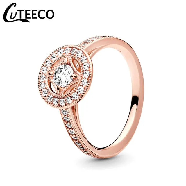 CUTEECO Rose Gold Silver Zircon Engagement Ring Crystal Wedding Rings for Women Fashion Jewelry Gift 2019 Anillos Mujer