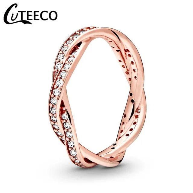 CUTEECO Rose Gold Silver Zircon Engagement Ring Crystal Wedding Rings for Women Fashion Jewelry Gift 2019 Anillos Mujer