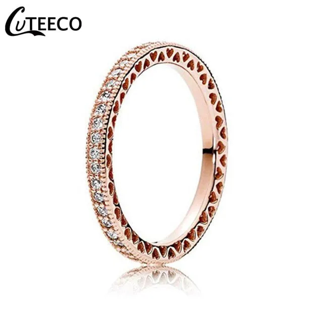 CUTEECO Rose Gold Silver Zircon Engagement Ring Crystal Wedding Rings for Women Fashion Jewelry Gift 2019 Anillos Mujer