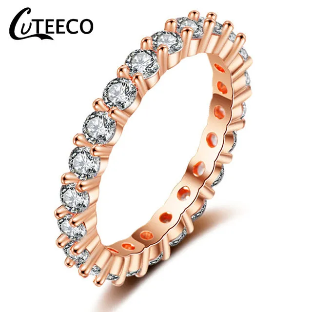 CUTEECO Rose Gold Silver Zircon Engagement Ring Crystal Wedding Rings for Women Fashion Jewelry Gift 2019 Anillos Mujer