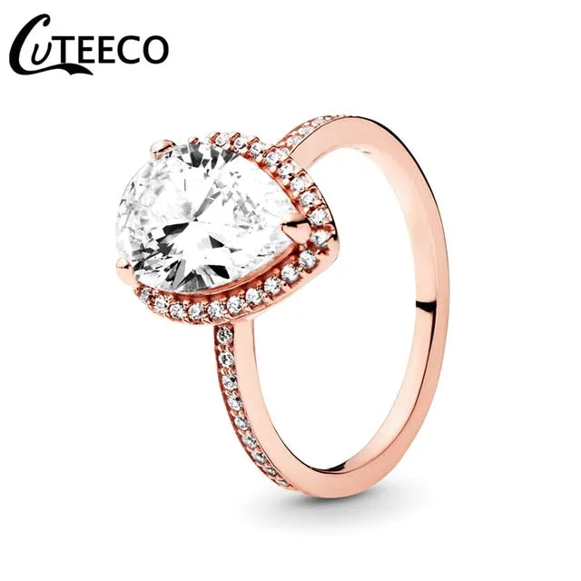 CUTEECO Rose Gold Silver Zircon Engagement Ring Crystal Wedding Rings for Women Fashion Jewelry Gift 2019 Anillos Mujer