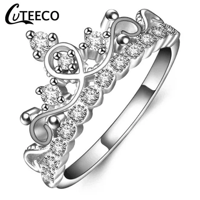 CUTEECO Rose Gold Silver Zircon Engagement Ring Crystal Wedding Rings for Women Fashion Jewelry Gift 2019 Anillos Mujer