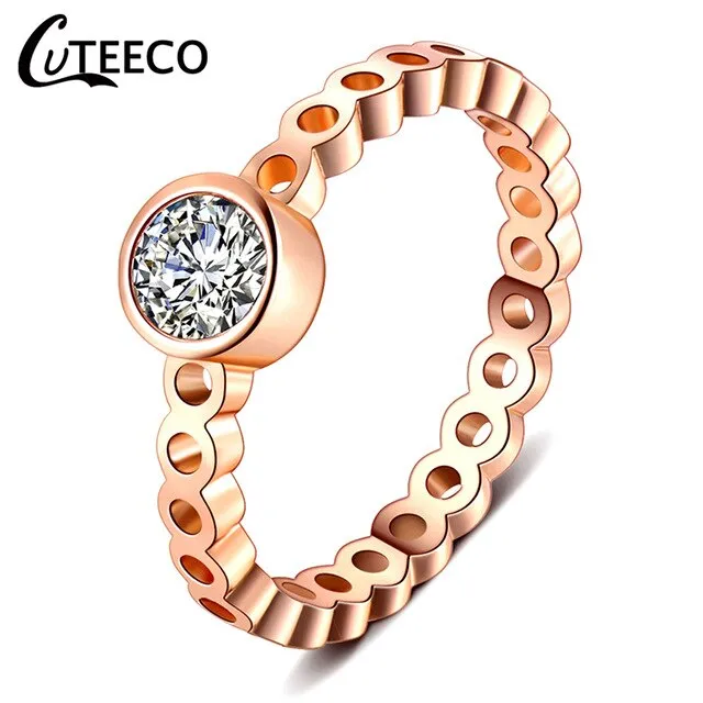 CUTEECO Rose Gold Silver Zircon Engagement Ring Crystal Wedding Rings for Women Fashion Jewelry Gift 2019 Anillos Mujer