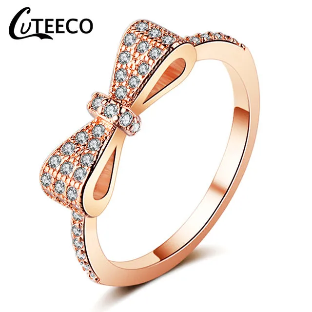 CUTEECO Rose Gold Silver Zircon Engagement Ring Crystal Wedding Rings for Women Fashion Jewelry Gift 2019 Anillos Mujer