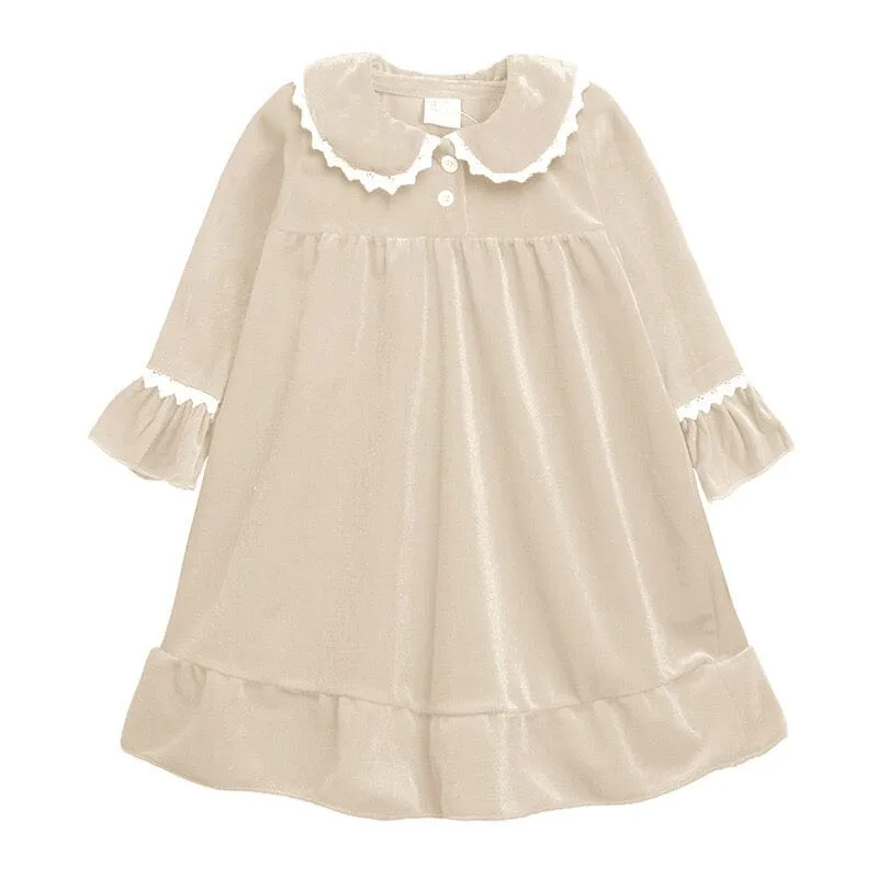 Doll Collar Lace Velvet Dress