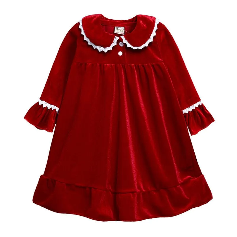 Doll Collar Lace Velvet Dress