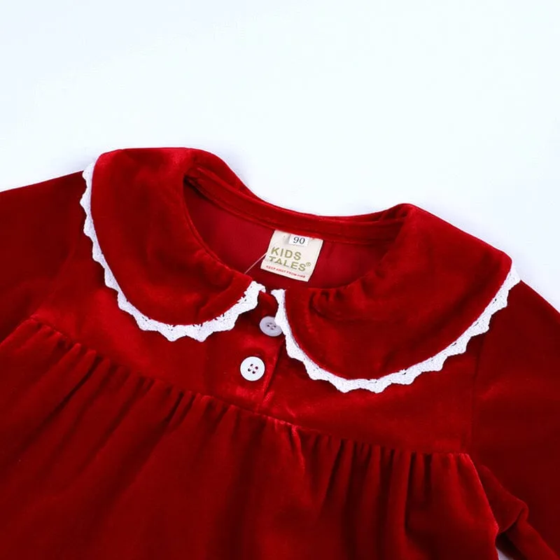 Doll Collar Lace Velvet Dress