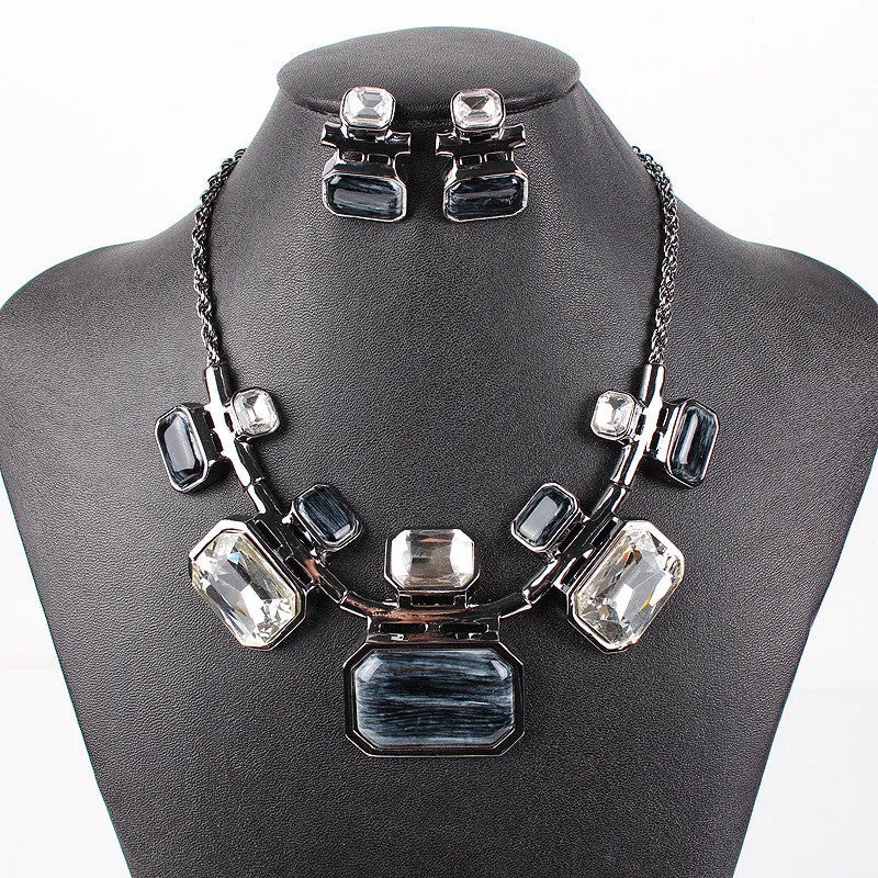 Fashion Brand Jewelry Sets Gunmetal Plated 6Colors Woman's Necklace Set Bridal Jewelry High Quality Party Gifts