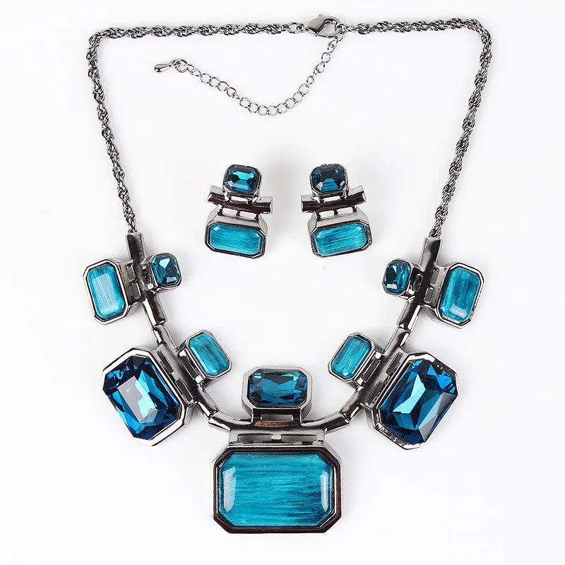 Fashion Brand Jewelry Sets Gunmetal Plated 6Colors Woman's Necklace Set Bridal Jewelry High Quality Party Gifts