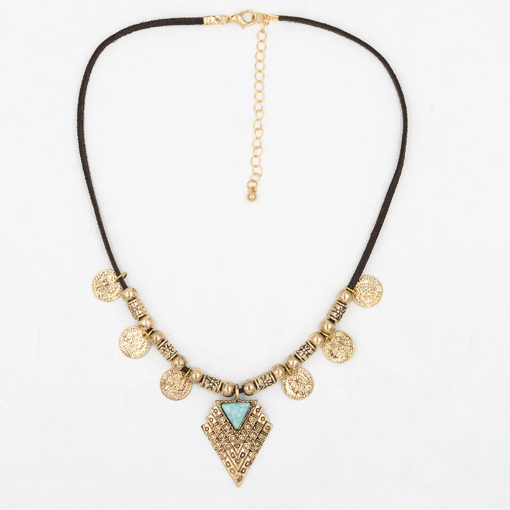 Fashion Coin Bead Pendants Necklace Rhine Stone Bohemia Colar Cute Feminia Bijous Fashion Collier for Women