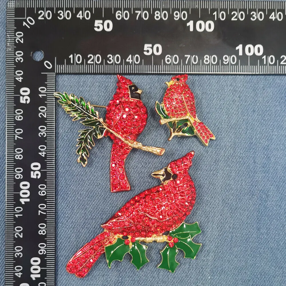 Fashion Jewelry Mixed Styles Rhinestone Northern Red Cardinal Brooches Enamel Red Bird Brooch Pins