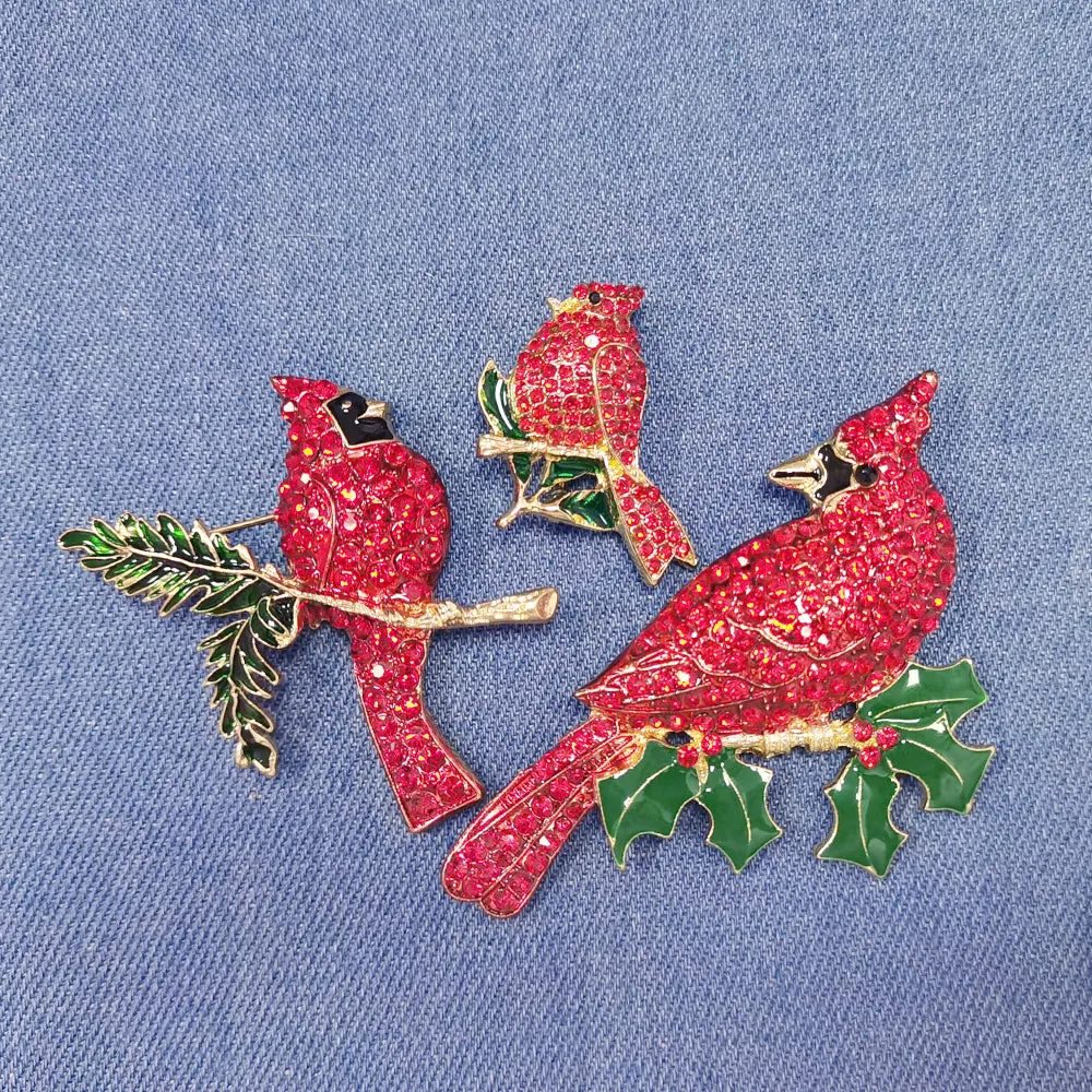 Fashion Jewelry Mixed Styles Rhinestone Northern Red Cardinal Brooches Enamel Red Bird Brooch Pins